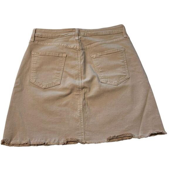 Just Black Denim Women’s M Odyssey Khaki Mini Skirt Tan Raw Hem Button Fly NWT - Picture 2 of 7